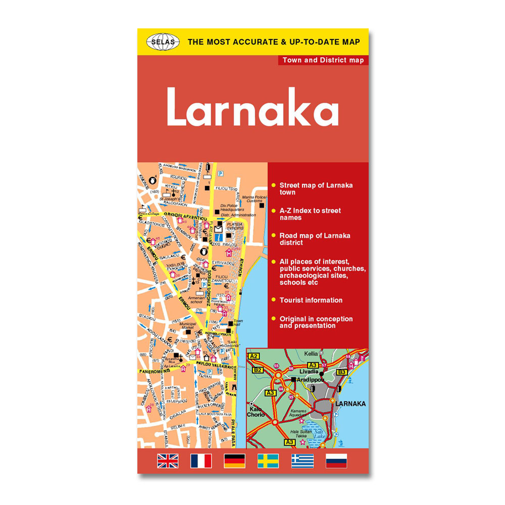 Road & Tourist Map of Larnaka Town & District In English