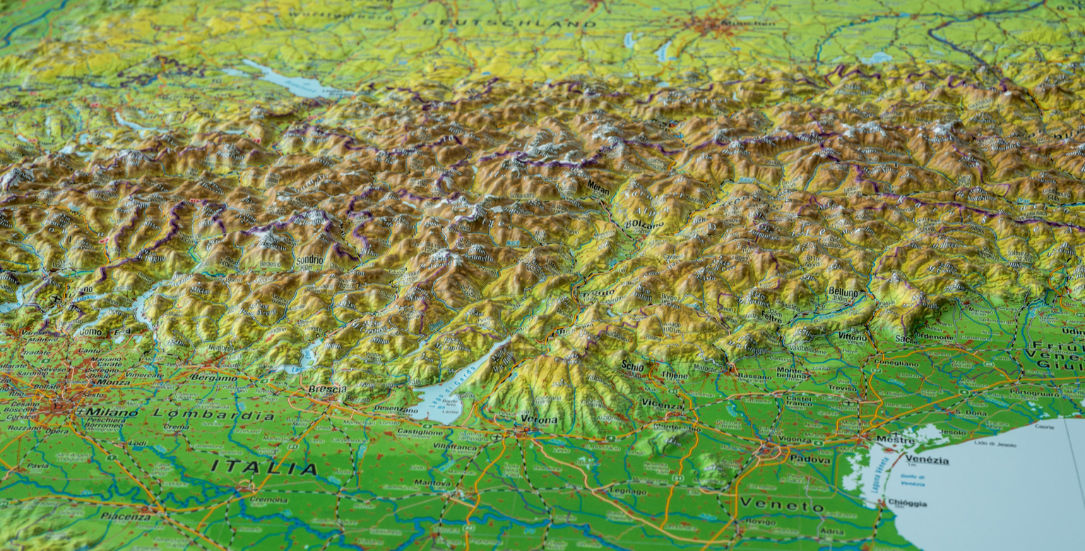 3D Relief Wall Map of the Alps (in English) - Selas Mapping Services