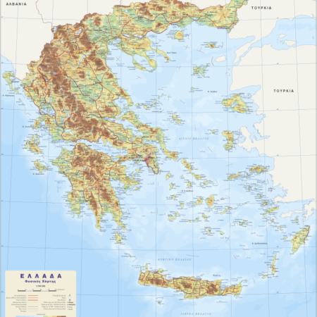 Greece Physical and Political Wall Map (in Greek) 100x130cm