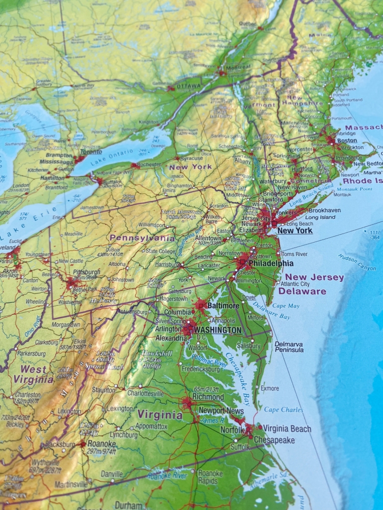 3D Relief Wall Map of the USA (in English) - Selas Mapping Services